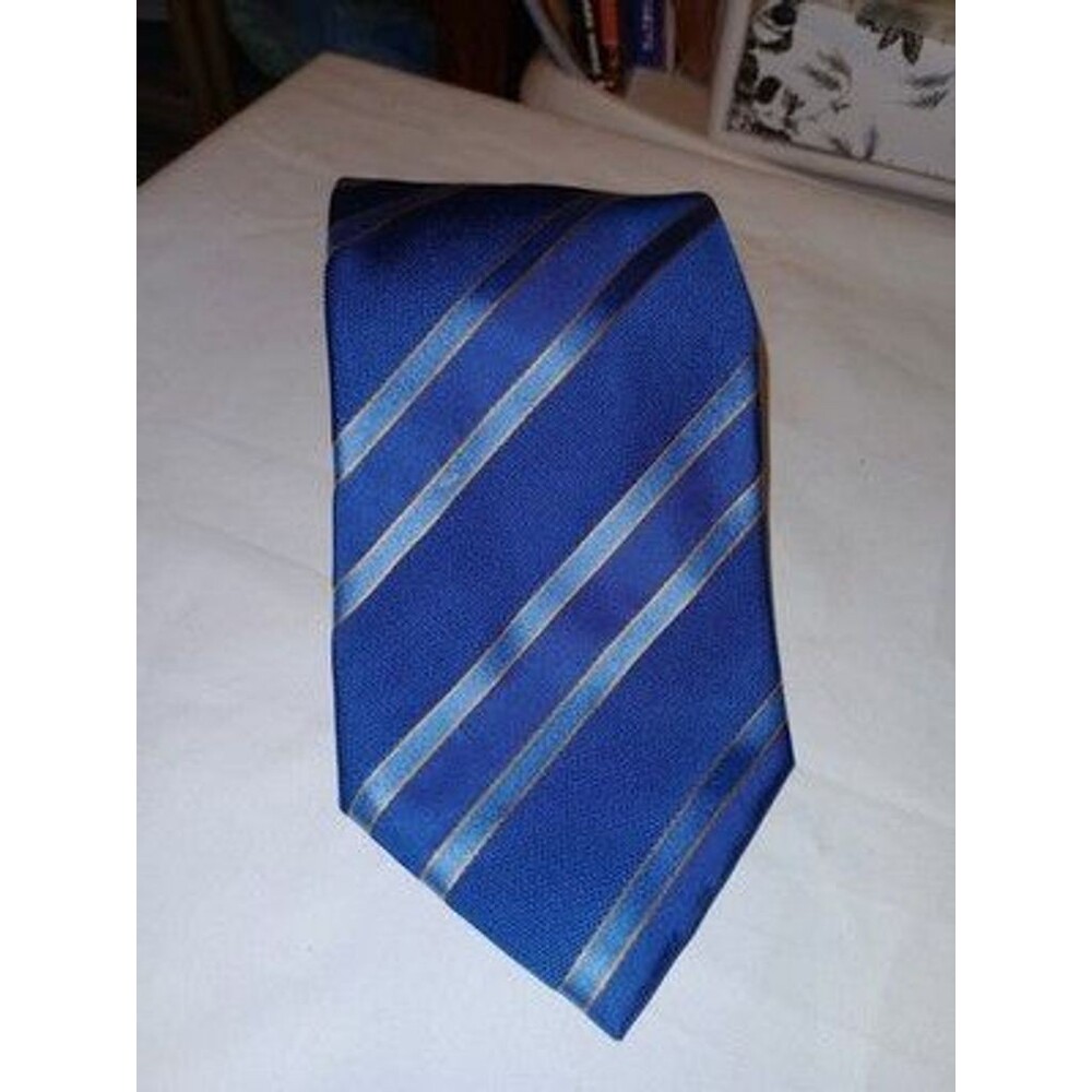 Mens Canali Blue Gold Striped Silk Tie Necktie Made in Italy